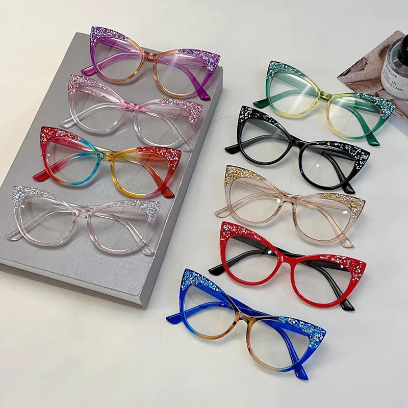 TOYEARN Blue Light Cat Eye Glasses – Bling Diamond Oversized Blue Light Eyeglasses SWANS