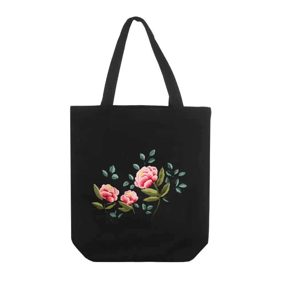Flower Embroidery Kit with Canvas Tote Bag – Beginner DIY Embroidery Craft Kit SWANS 14