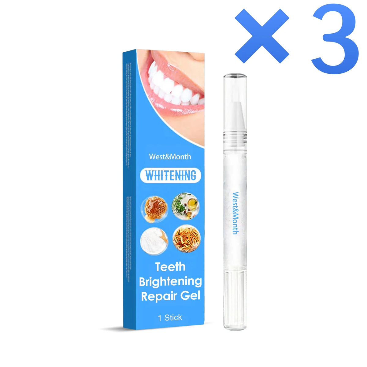 WEST MONTH Teeth Whitening Gel Pen – Natural Stain Removal Teeth Whitening Pen SWANS 3pc in boxed