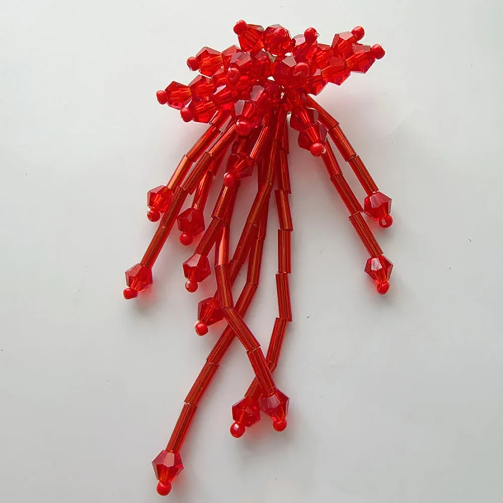 3D Crystal Beaded Flower Patches – DIY Shoe Charms & Crafts Beaded Craft Patch SWANS Red 2Pcs