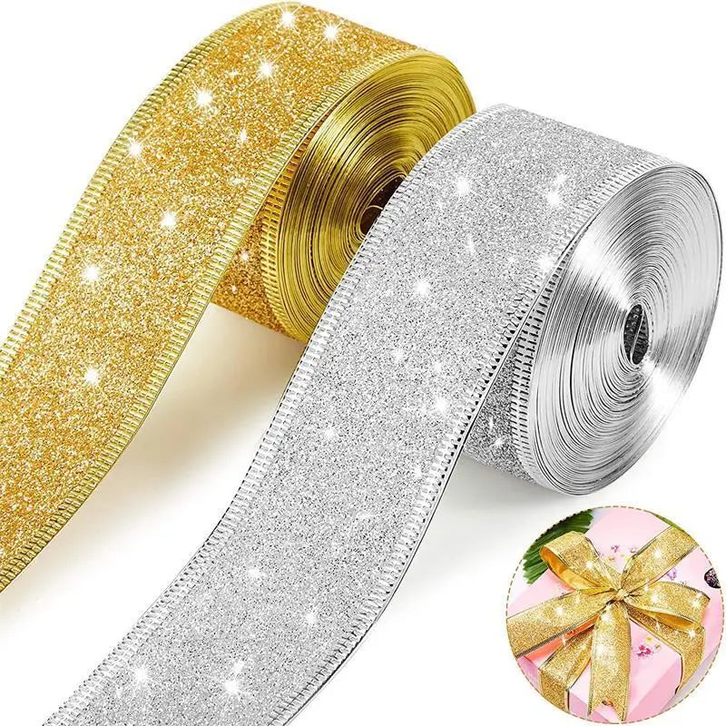 Wired Edge Glitter Ribbon 10 Yards – Christmas Craft Decoration Craft Ribbon SWANS
