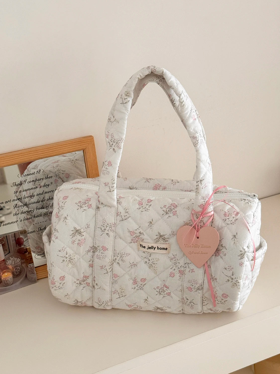 Vintage Floral Cotton Makeup Bag – Large Zipper Cosmetic Organizer Cosmetic Travel Bag SWANS