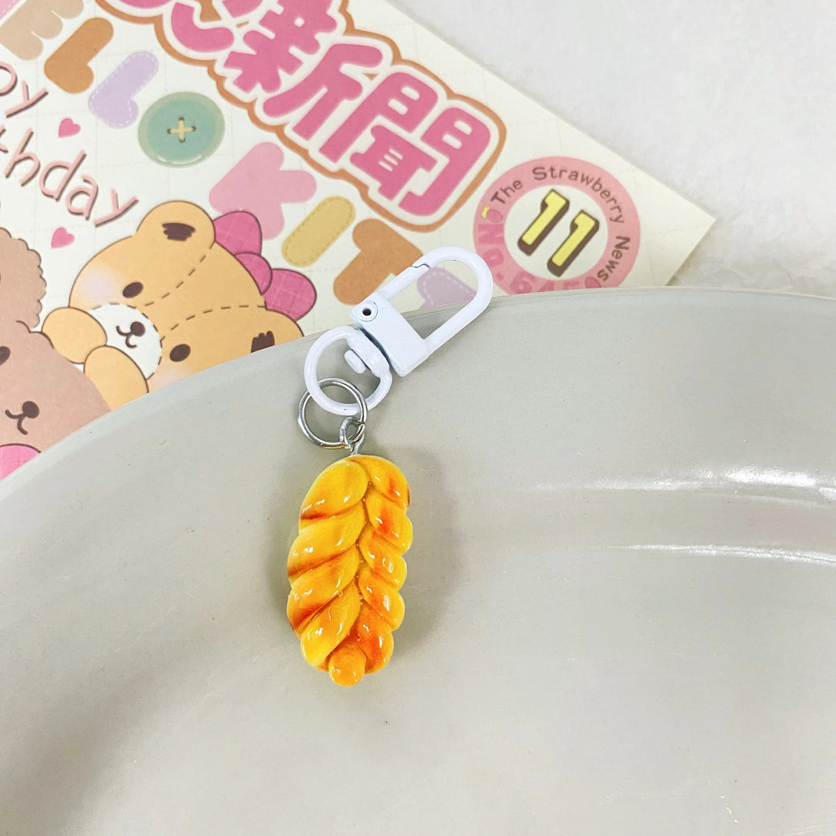 Whimsical Pastry Food Keychain – Dough Twist Bag Charm Novelty Keychain Charm SWANS E