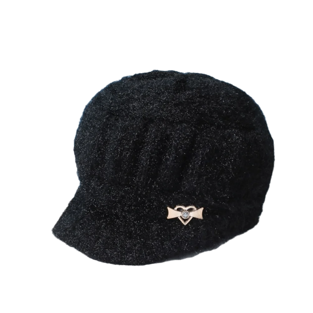 Women's Knitted Peaked Cap – Windproof Double Layer Ear Guard Knitted Peaked Cap SWANS Black