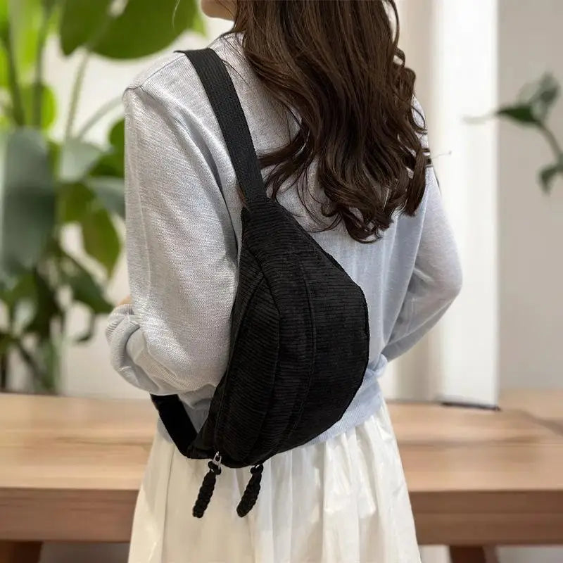 Women's Corduroy Half Moon Crossbody Waist Bag Crossbody Waist Bag SWANS