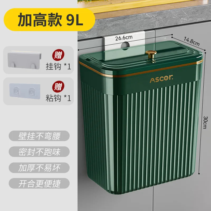 SWANS Wall-Mounted Flip-Lid Trash Can – Kitchen & Bathroom Wall-Mounted Trash Can SWANS 9L-B