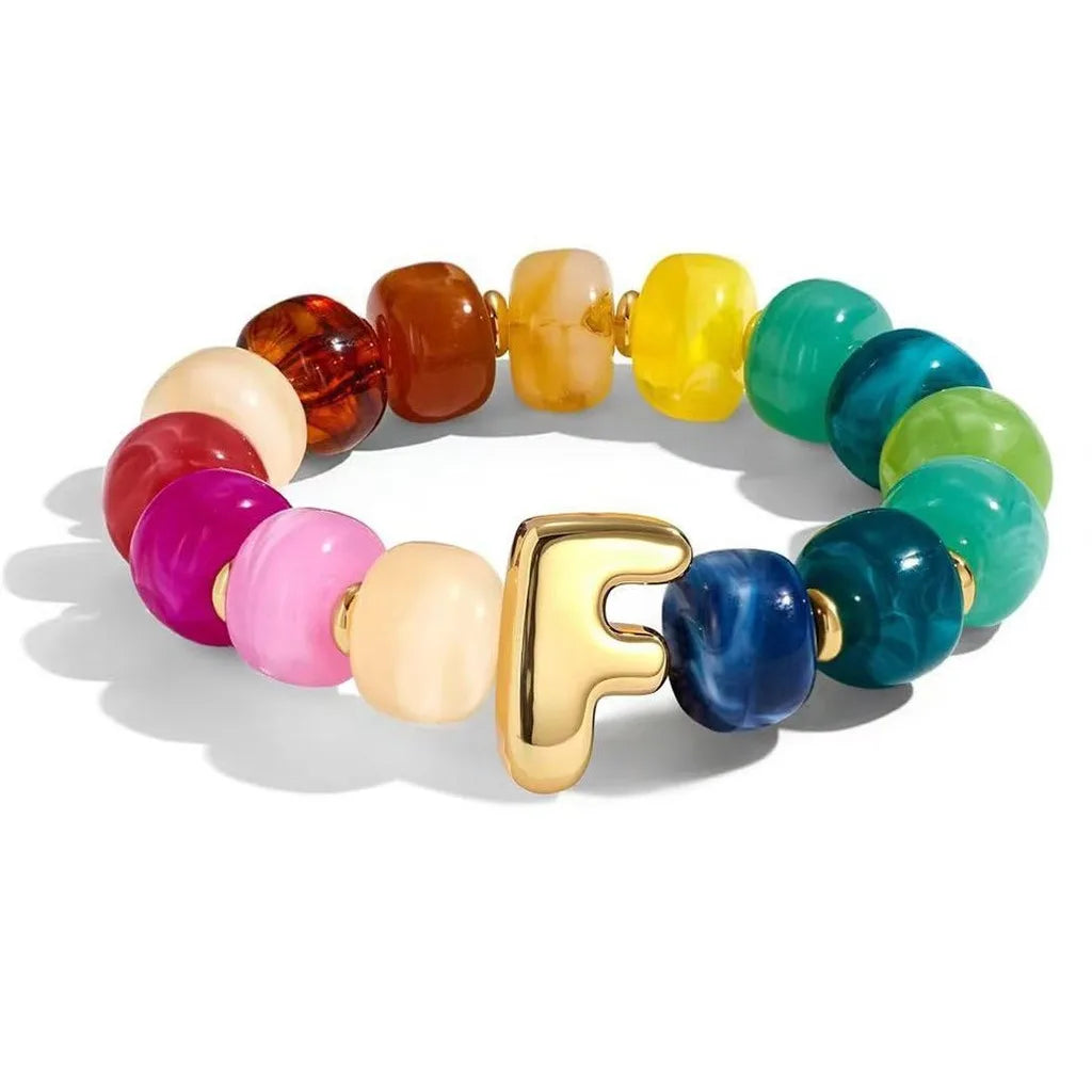 Resin Bead Initial Charm Bracelet – Multicolor Women's A-Z Charm Bracelet SWANS F