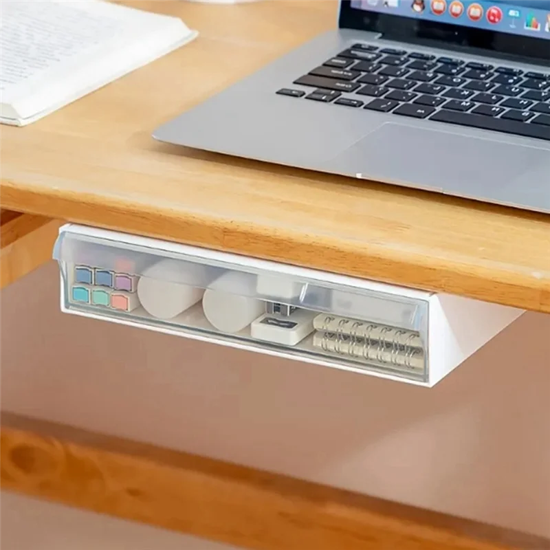Under-Desk Drawer Storage Box – Transparent Desk Organizer Desk Drawer Organizer SWANS
