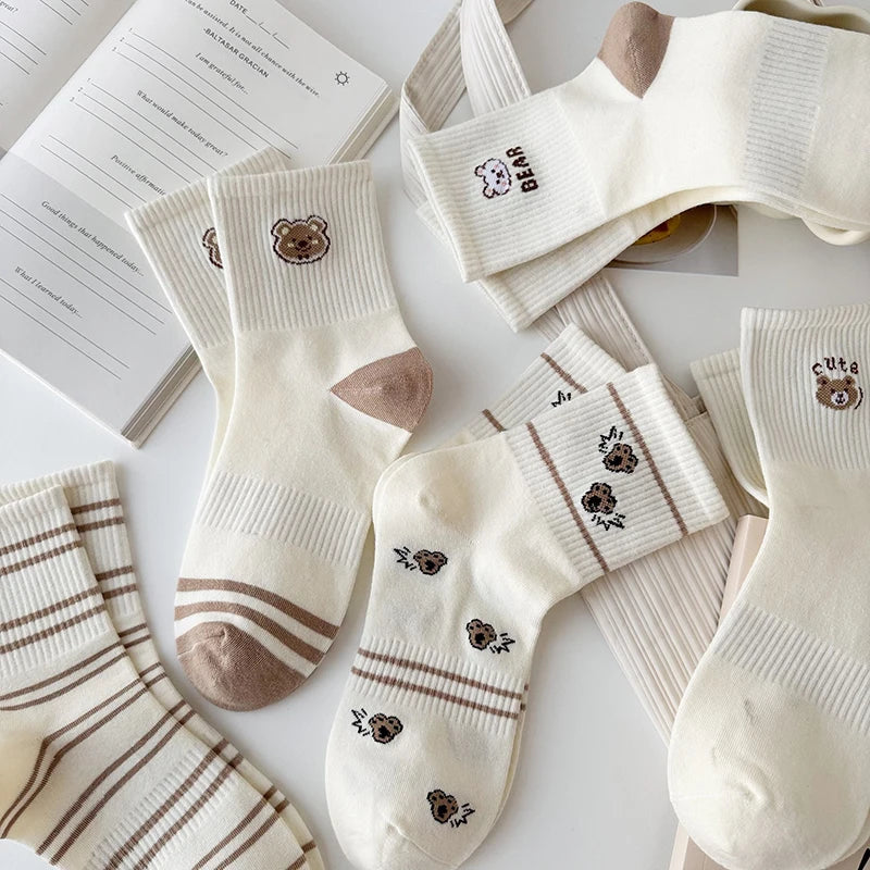 5-Pack Women's Striped Cartoon Cotton Socks – Mid Tube Women's Cotton Socks SWANS