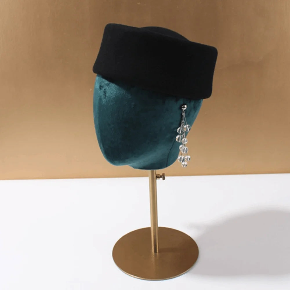 Women's Wool Felt Pillbox Beret – British Retro Fascinator Hat Pillbox Beret Hat SWANS Black