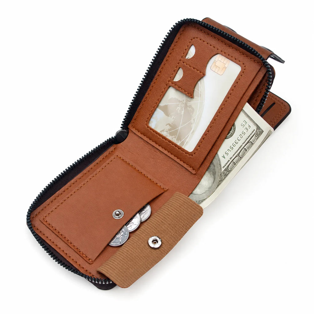Men's Colorblock PU Bifold Wallet – Dual Magnetic Multi Card Slot Men's Bifold Wallet SWANS