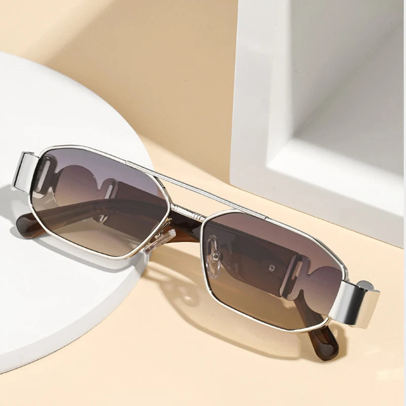 Y2K Steampunk Irregular Sunglasses Double Bridge Unisex Steampunk Sunglasses SWANS