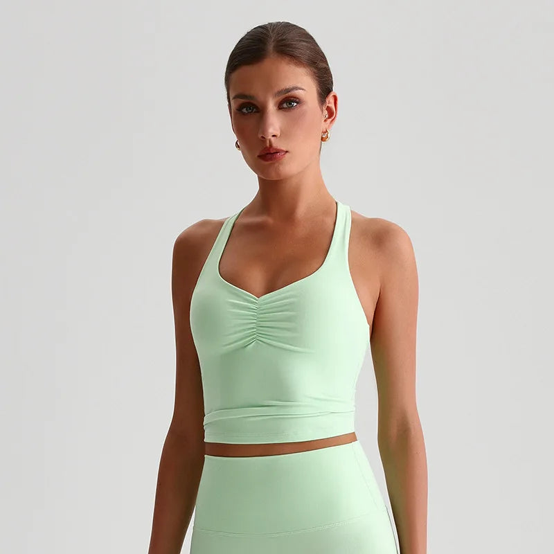 Women's Cross Back Sports Bra – High Support Yoga Tank Top Women's Sports Bra SWANS Easy Green XL