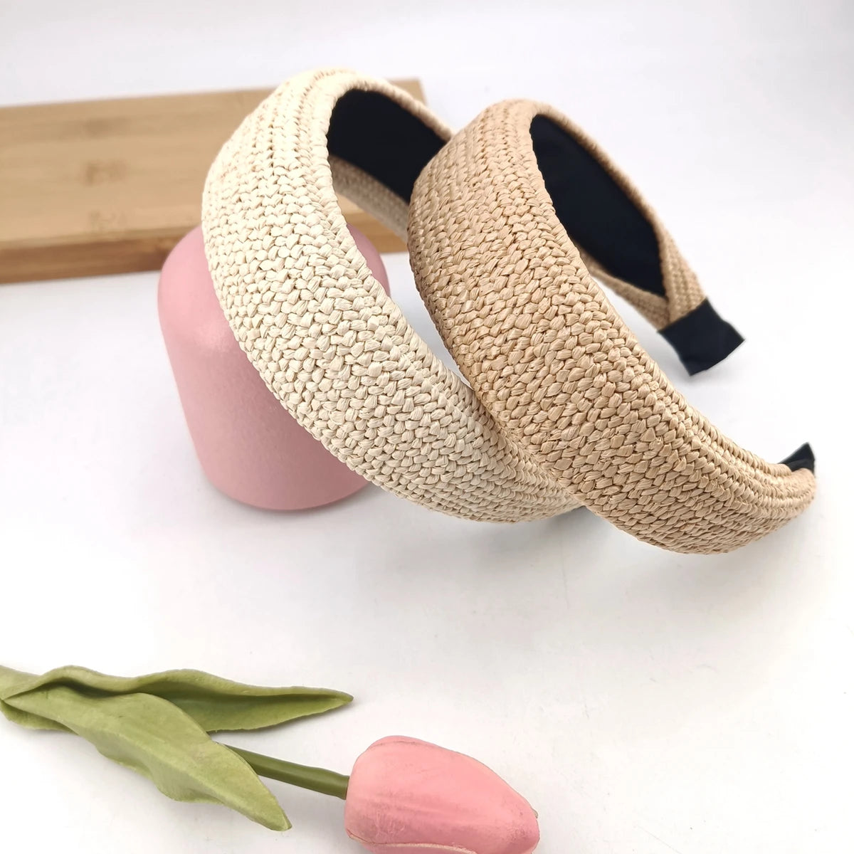 Woven Straw Hair Hoops for Women – Boho Headband 2-Pack Hair Headband SWANS