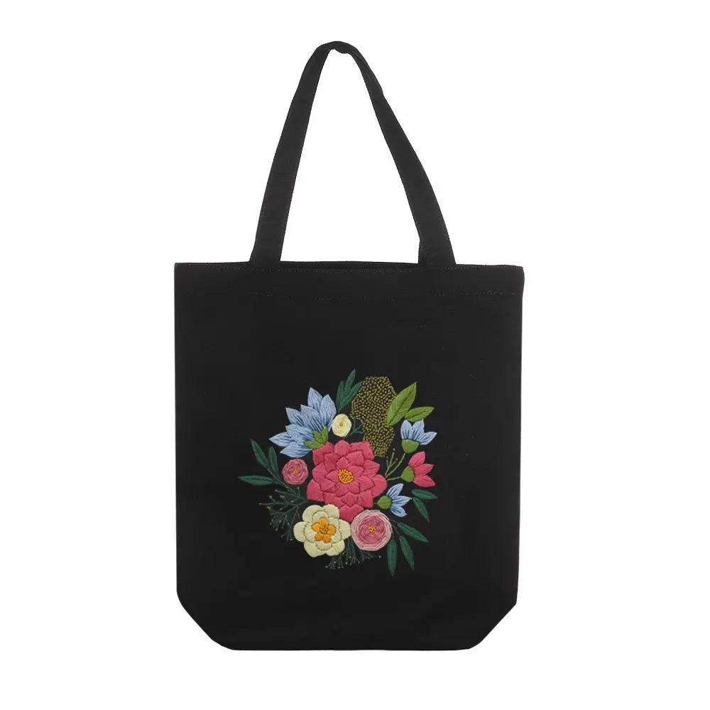 Flower Embroidery Kit with Canvas Tote Bag – Beginner DIY Embroidery Craft Kit SWANS 22