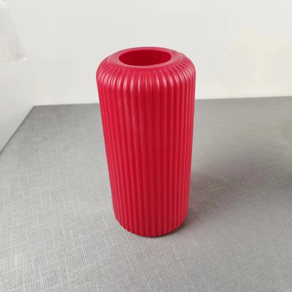 Striped Plastic Vase – Ceramic-Look Decorative Flower Vase Decorative Vase SWANS