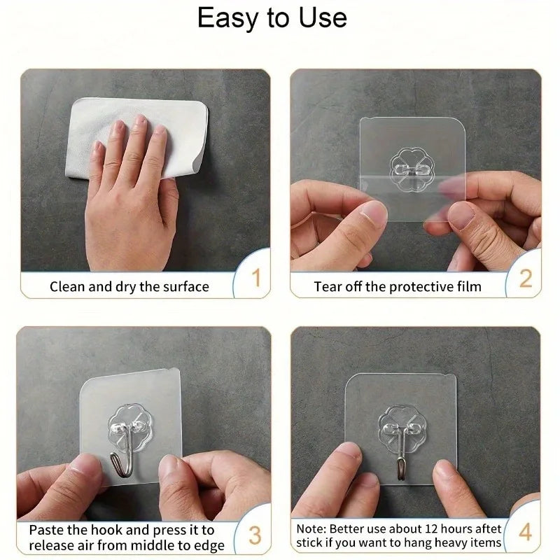 Transparent Self-Adhesive Wall Hooks – Heavy Duty, No Drill Adhesive Wall Hooks SWANS