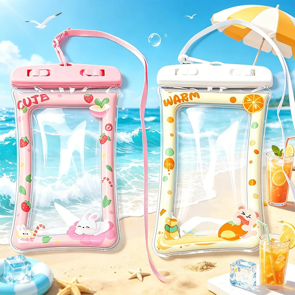 Waterproof Phone Pouch Floating Dry Bag with Lanyard & Touch Screen Waterproof Phone Pouch SWANS PINK AND YELLWO