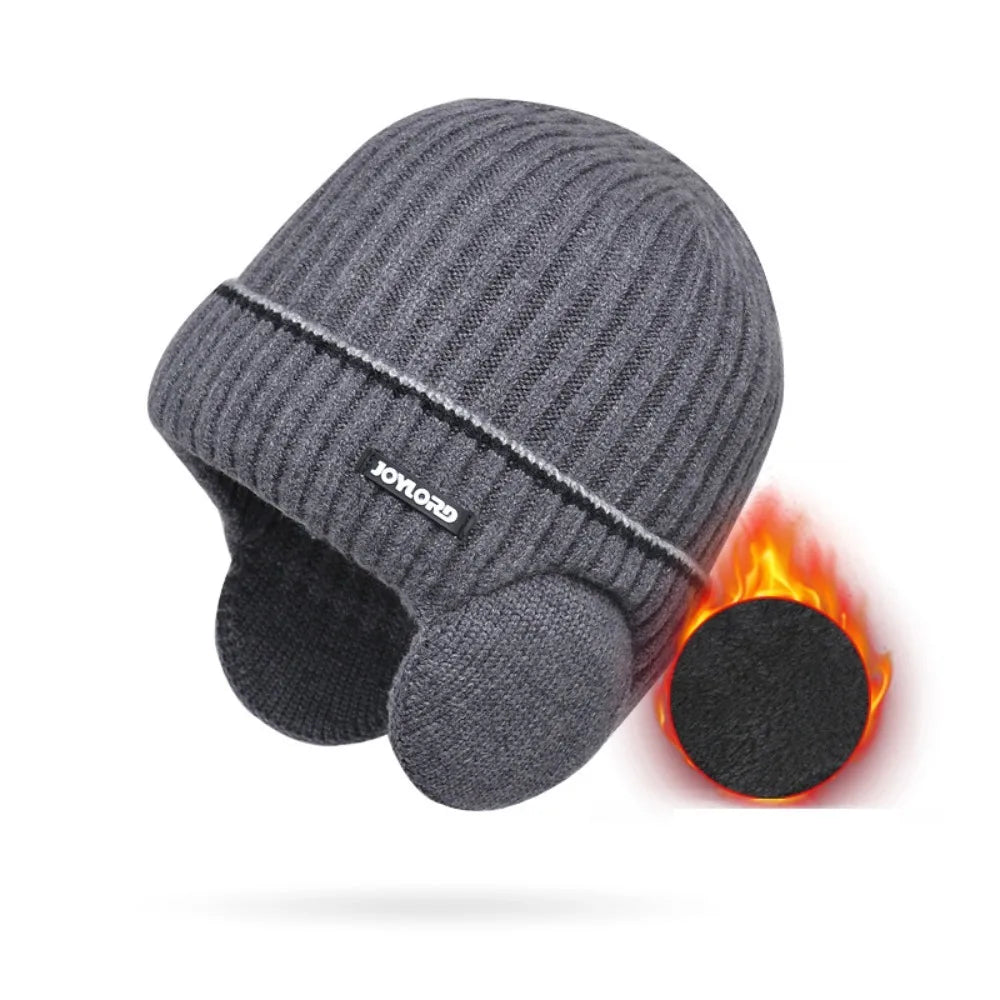 Thickened Knit Hat with Earmuffs – Unisex Windproof Cap Knit Winter Hat SWANS