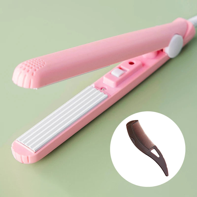 YIBER Mini Ceramic Wave Hair Curler & Straightener 3-in-1 Hair Curler & Straightener SWANS Pink Set AU