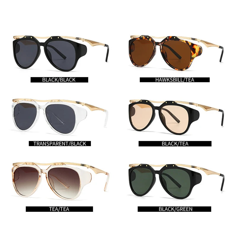 TOYEARN Vintage Cat Eye Pilot Sunglasses UV400 Punk Rivet Fashion Sunglasses SWANS