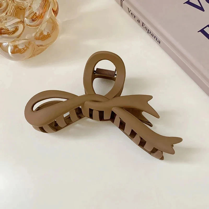 13CM Matte Vintage Bow Hair Claw Clips for Women Hair Claw Clips SWANS Light Coffee