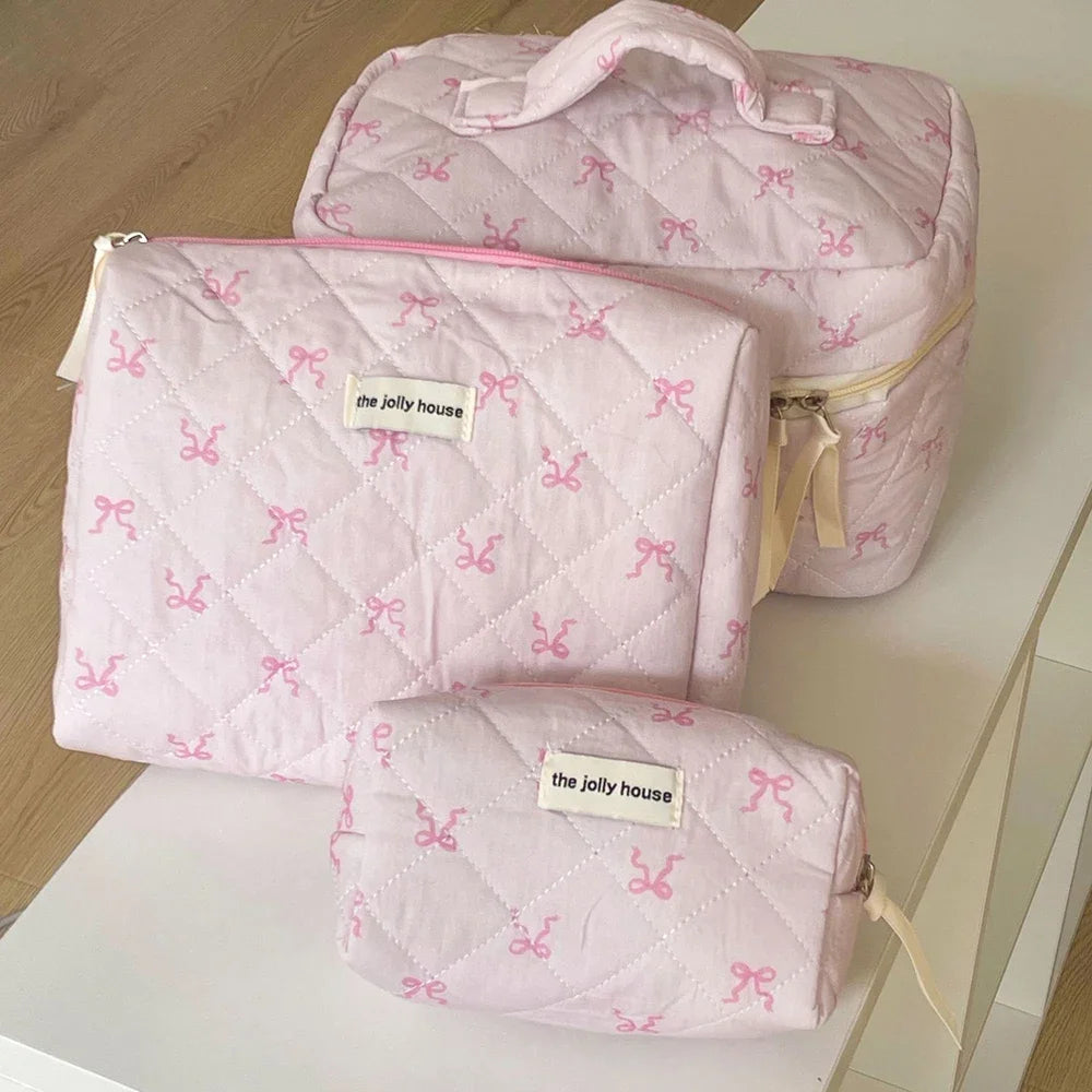 Blue Quilted Cosmetic Bag – Large Makeup & Toiletry Pouch Cosmetic Makeup Bag SWANS