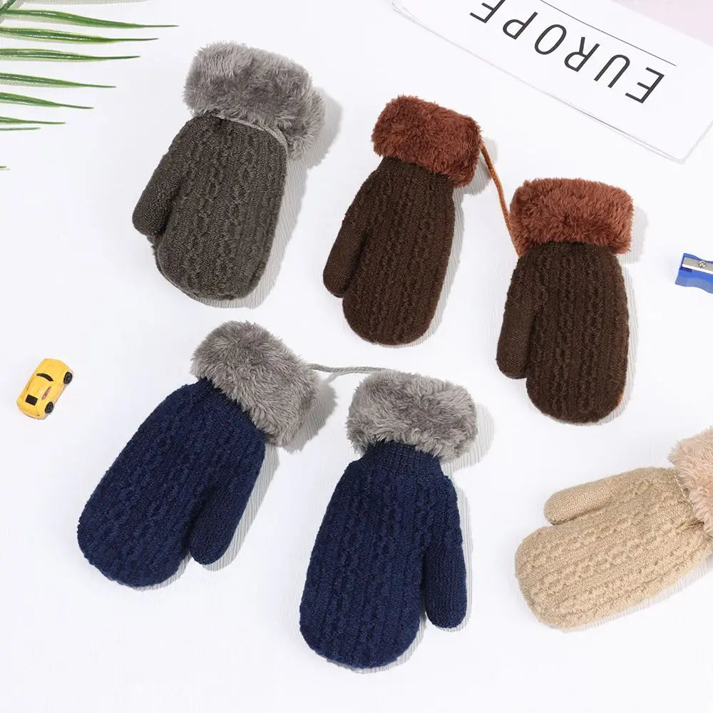 Kids Winter Knit Faux Fur Mittens Hanging Neck Gloves Ages 1–4 Kids Winter Mittens SWANS
