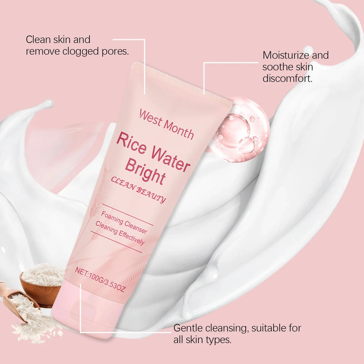 WEST MONTH Rice Water Foaming Face Cleanser 100g Foaming Face Cleanser SWANS