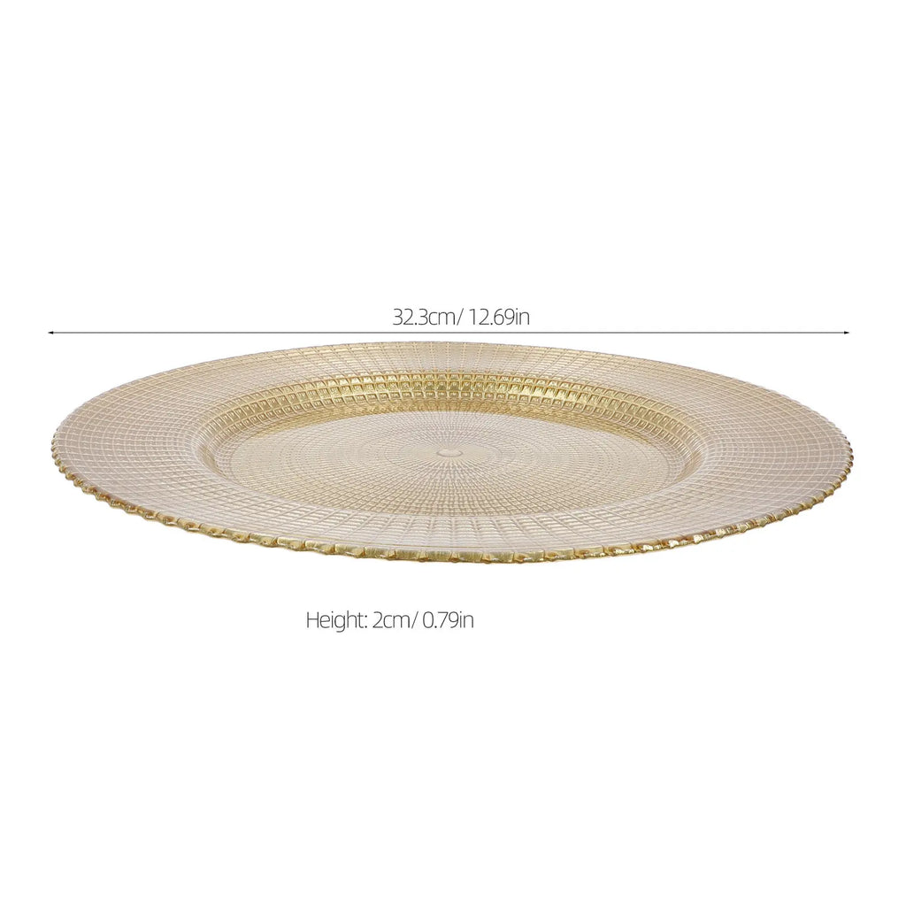 Glass Charger Plates 12.7" Gold Rim – Wedding & Banquet Decor Glass Charger Plates SWANS