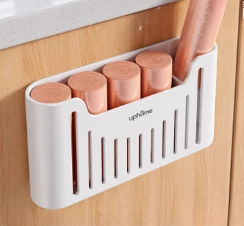 SWANS Wall-Mounted Bag Dispenser – No-Drill Kitchen Storage Wall Storage Dispenser SWANS white