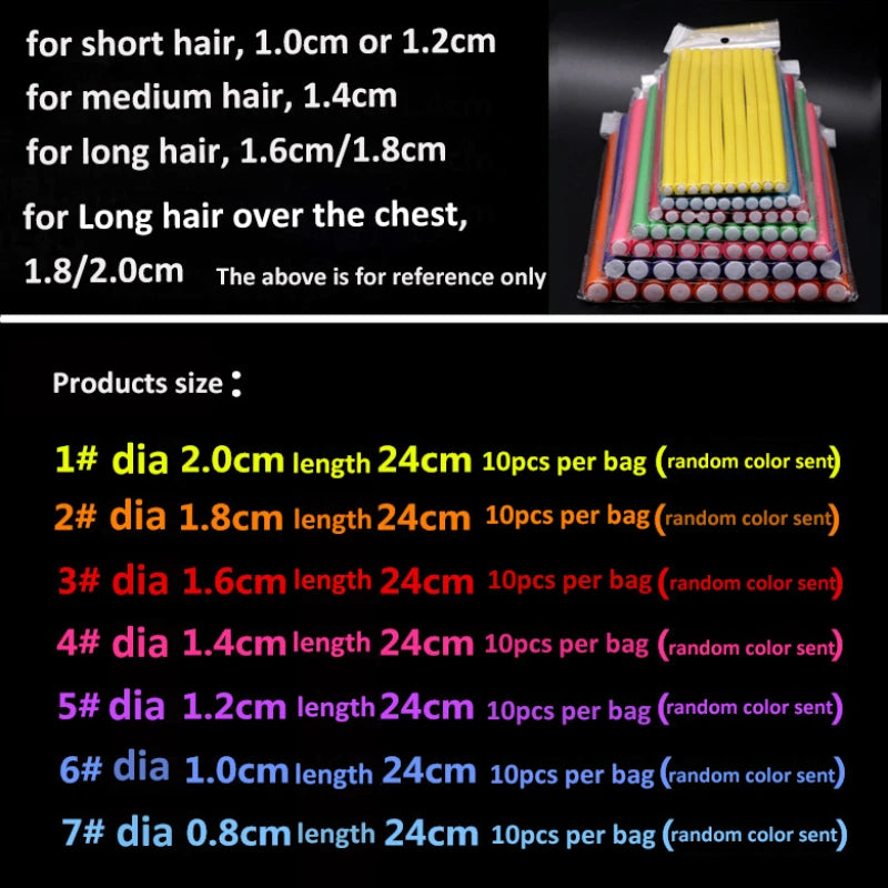 10-Pack No-Heat Foam Hair Curling Rods – Bendy Flexi Rollers Hair Curling Rods SWANS