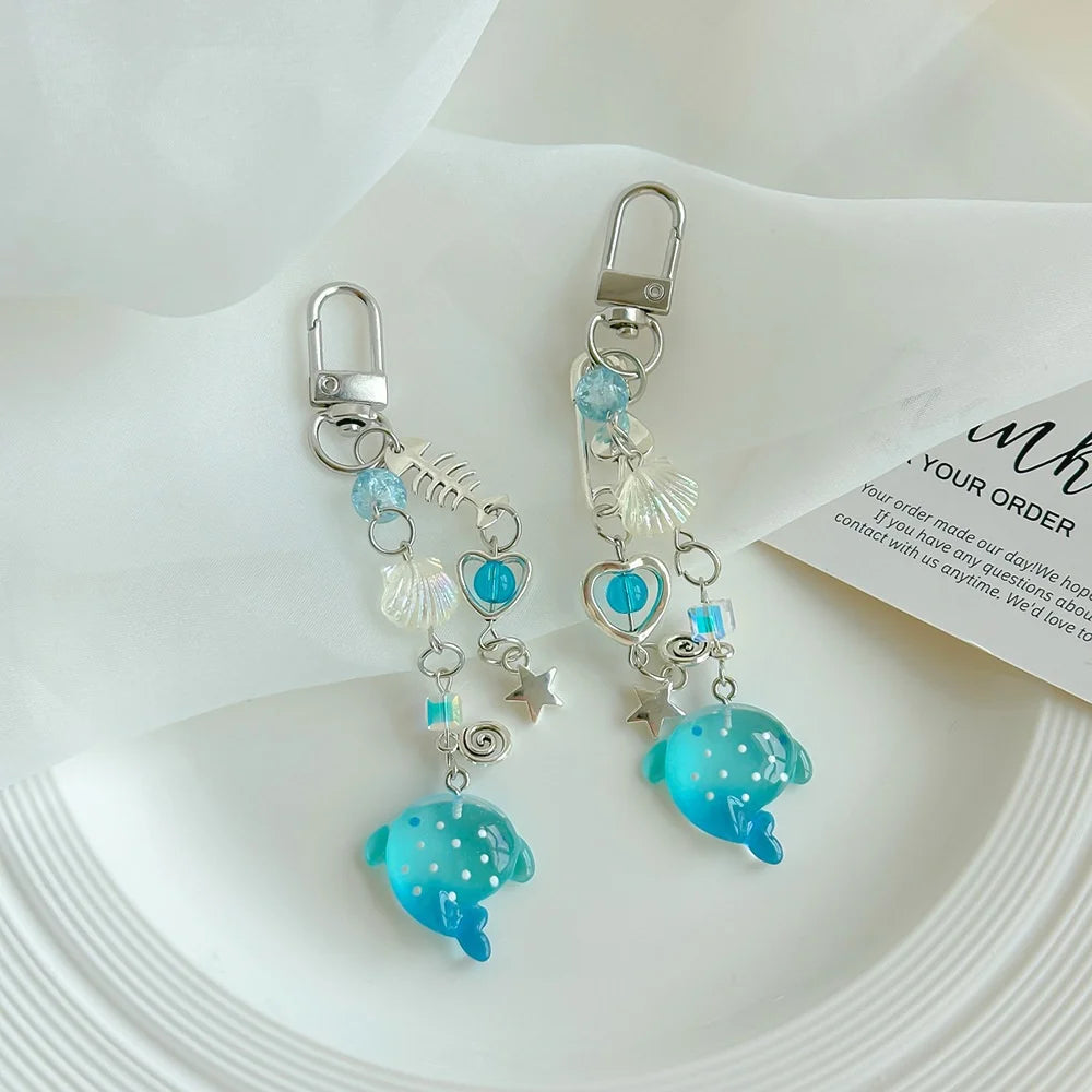 Y2K Shark Beaded Keychain – Ocean Phone Chain & Bag Charm Novelty Keychain SWANS