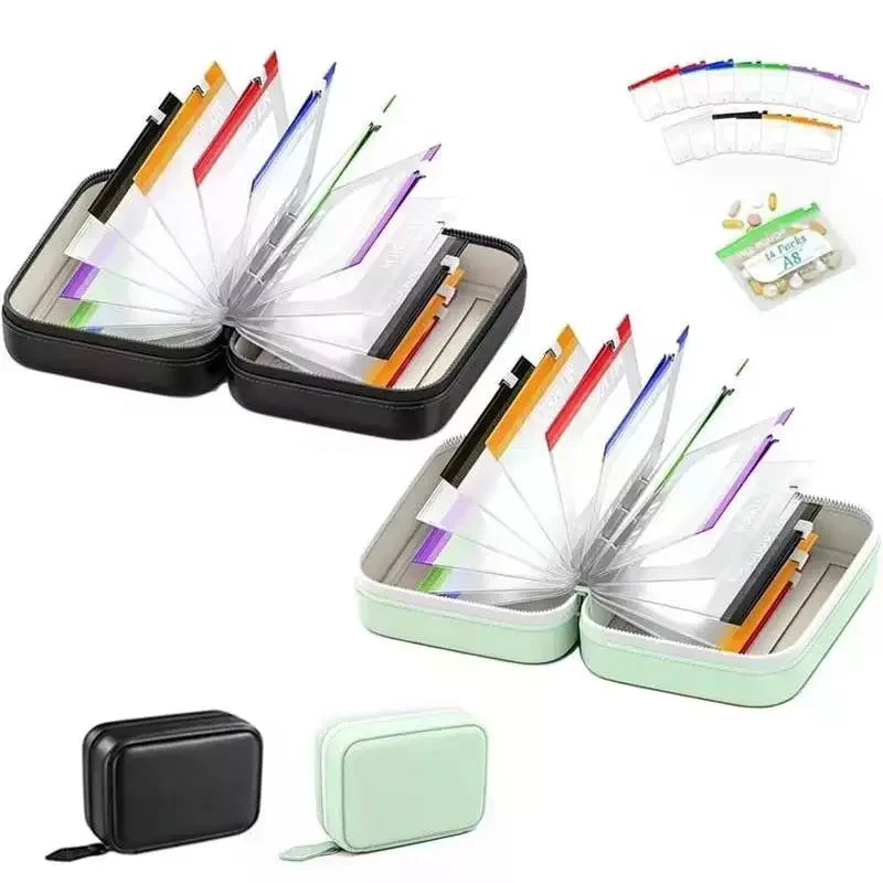 Waterproof Pill Pouch Kit – 7/14 Color-Coded Writable Pouches Pill Organizer Kit SWANS