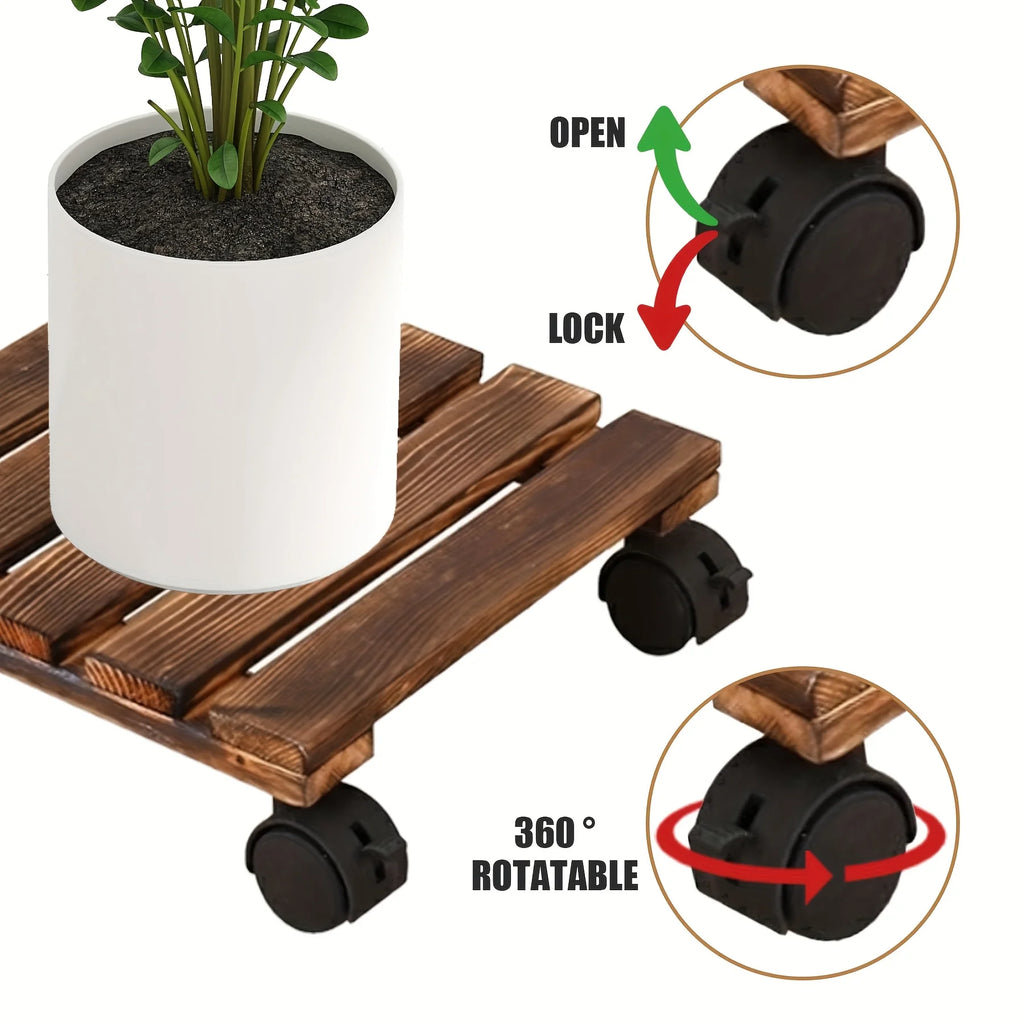 Mobile Plant Stand with Wheels – Rolling Flower Pot Tray Dolly Rolling Plant Stand SWANS