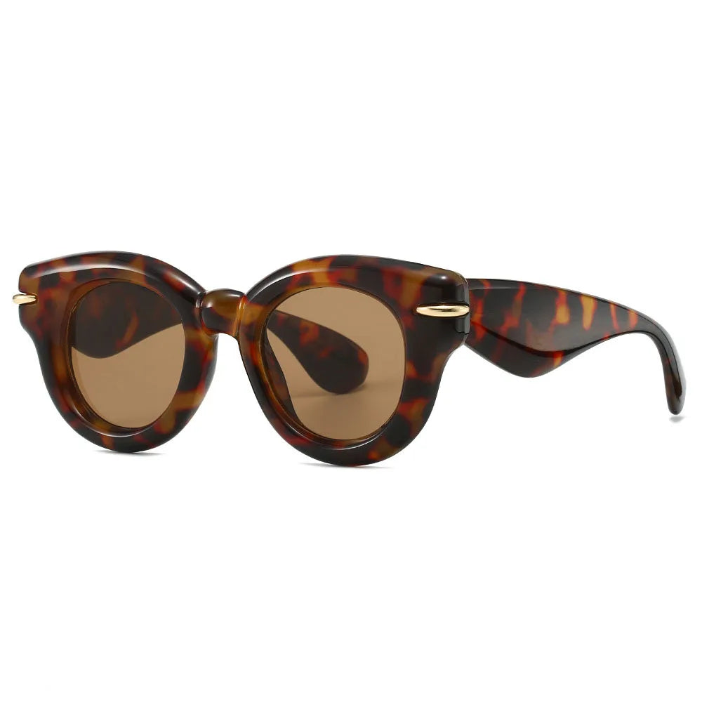 Y2K Bubble Round Sunglasses UV400 Vintage Punk Shades Fashion Sunglasses SWANS Leopard Tea As the photo