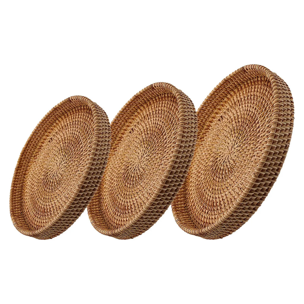 3-Pack Handwoven Wicker Storage Baskets – Decorative Tray Set Wicker Storage Baskets SWANS