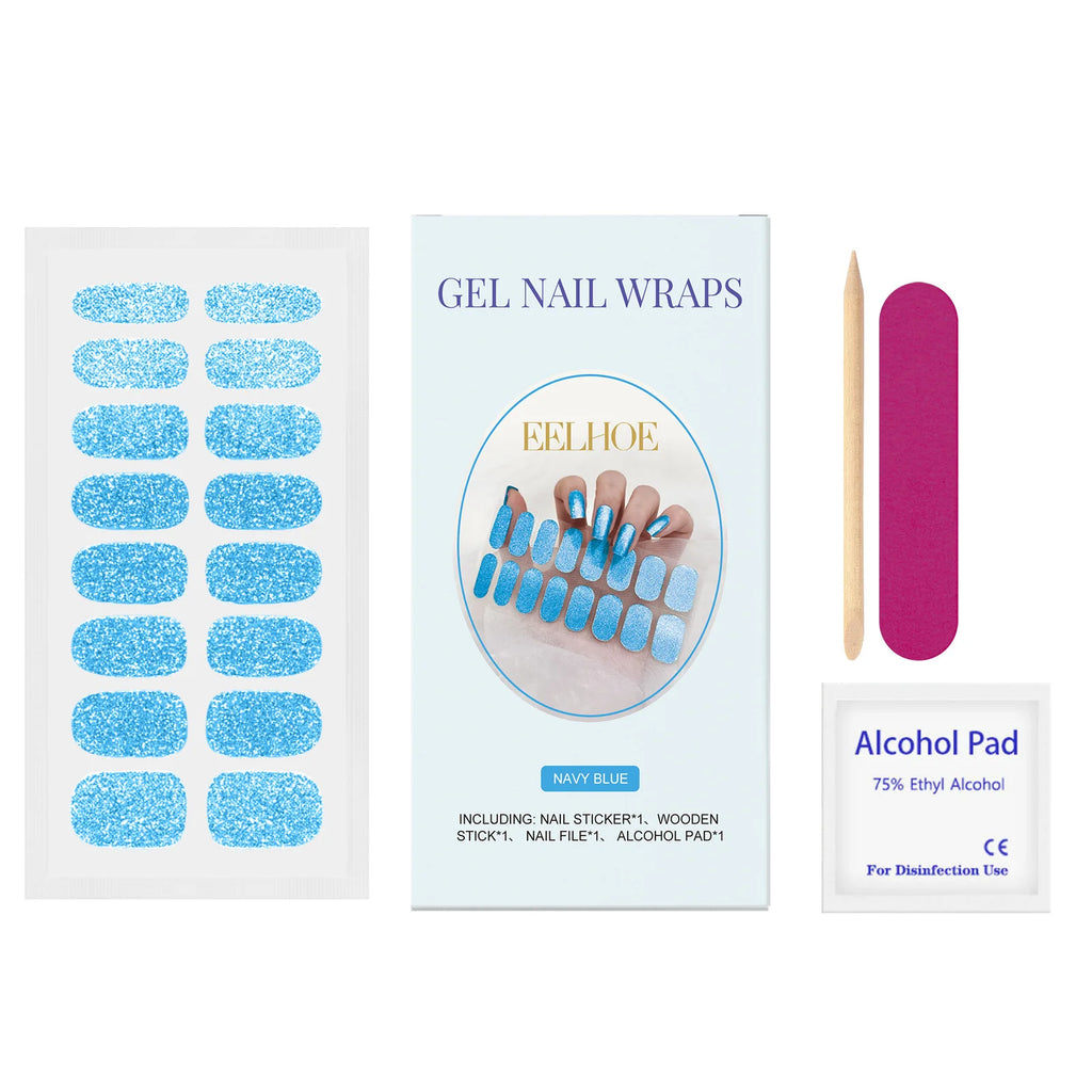 EELHOE Semi-Cured Gel Nail Stickers – Jelly Shine Gradient Gel Nail Stickers SWANS Flash Deep Blue