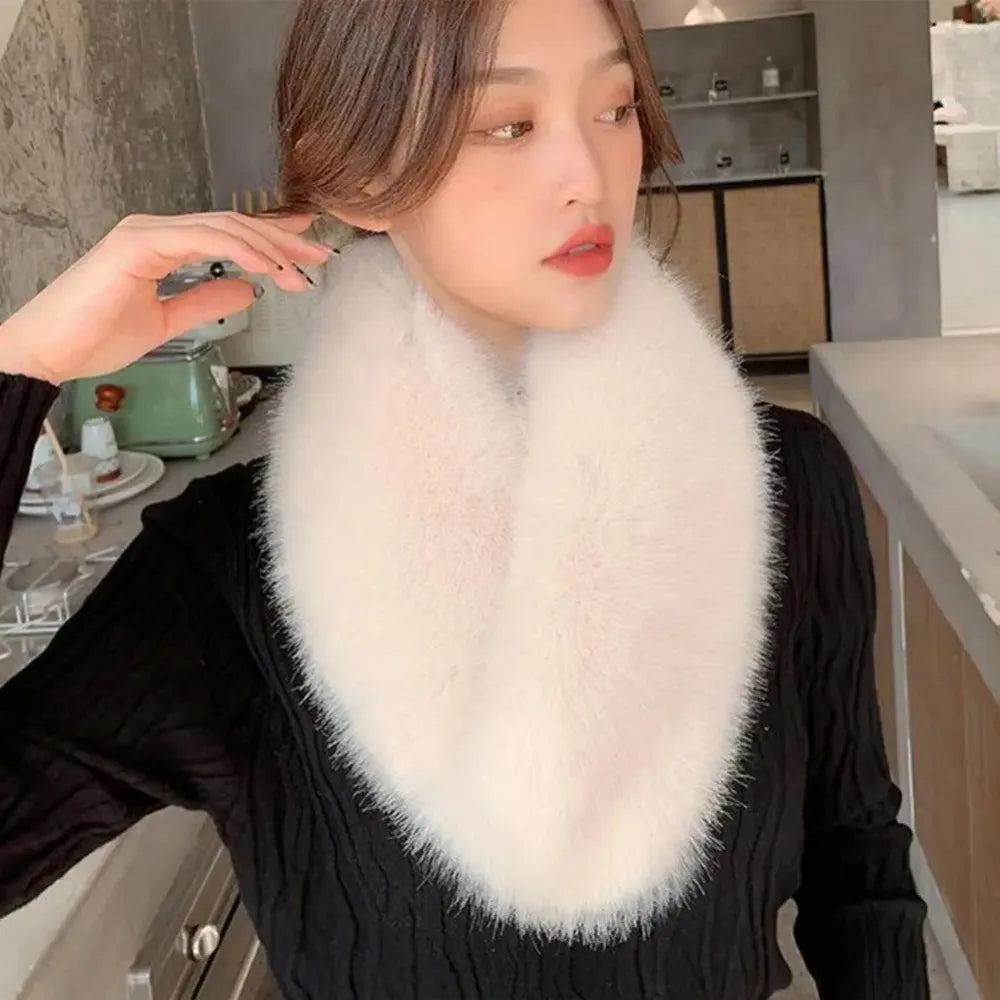 Faux Fox Fur Neck Warmer – Double-Sided Loop Scarf & Collar Fur Neck Warmer SWANS