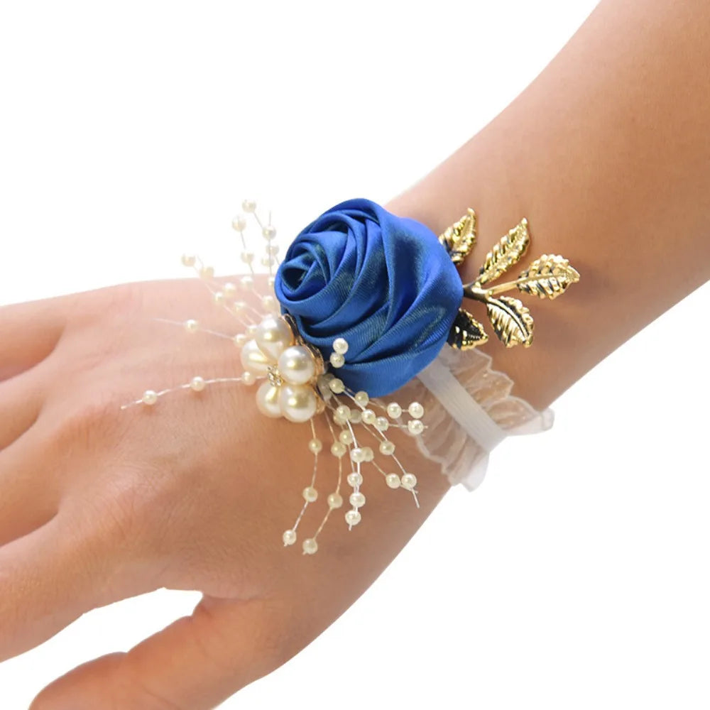 Rose Ribbon Wrist Corsage Bracelet – Wedding & Bridesmaid Wrist Corsage Bracelet SWANS royal blue