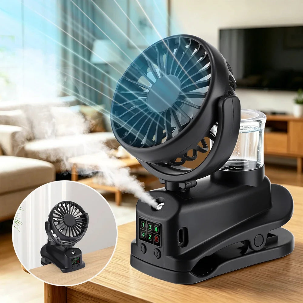 AFDEAL Clip-On Mist Fan USB Rechargeable 4-Speed LED Display Clip-On Mist Fan SWANS