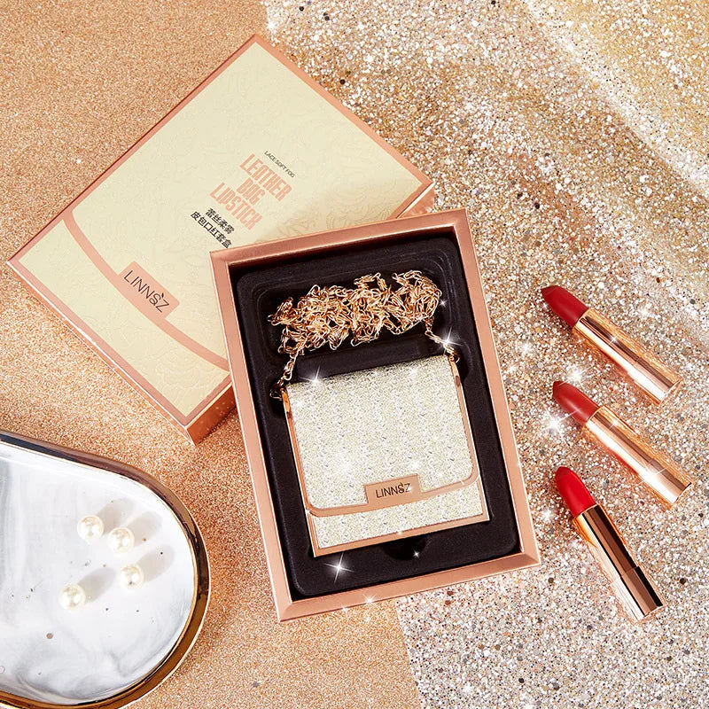 TVLV 3-Colour Matte Lipstick Set + Silver Chain Bag | Waterproof Matte Lipstick Set SWANS