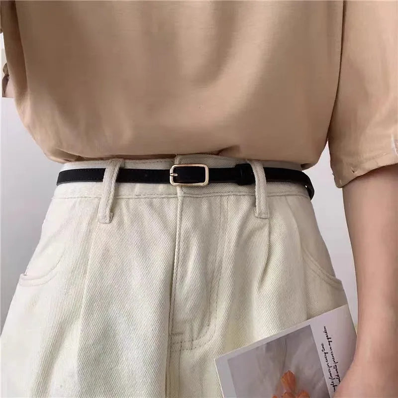Women's Thin PU Leather Belt – Metal Pin Buckle | FAITOLAGI Women's Fashion Belt SWANS
