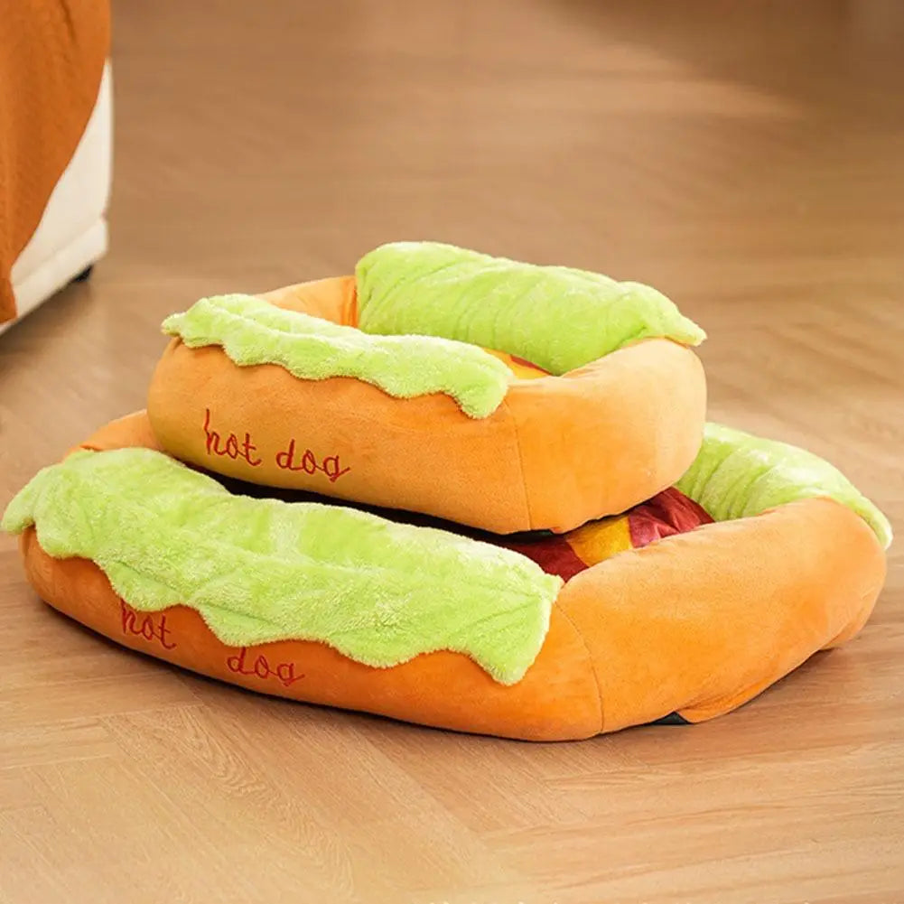Hot Dog Shape Pet Bed – Soft Plush Lounger for Dogs & Cats Pet Bed SWANS