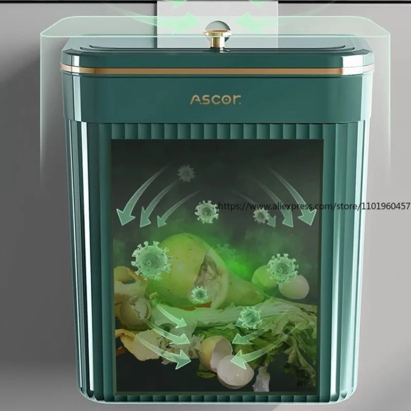 SWANS Wall-Mounted Flip-Lid Trash Can – Kitchen & Bathroom Wall-Mounted Trash Can SWANS
