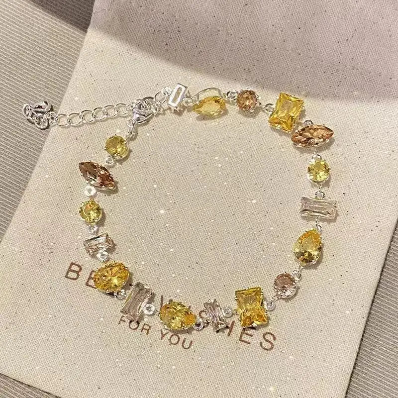 Sparkling Crystal Zircon Chain Bracelet for Women | Party Gift Crystal Chain Bracelet SWANS Yellow