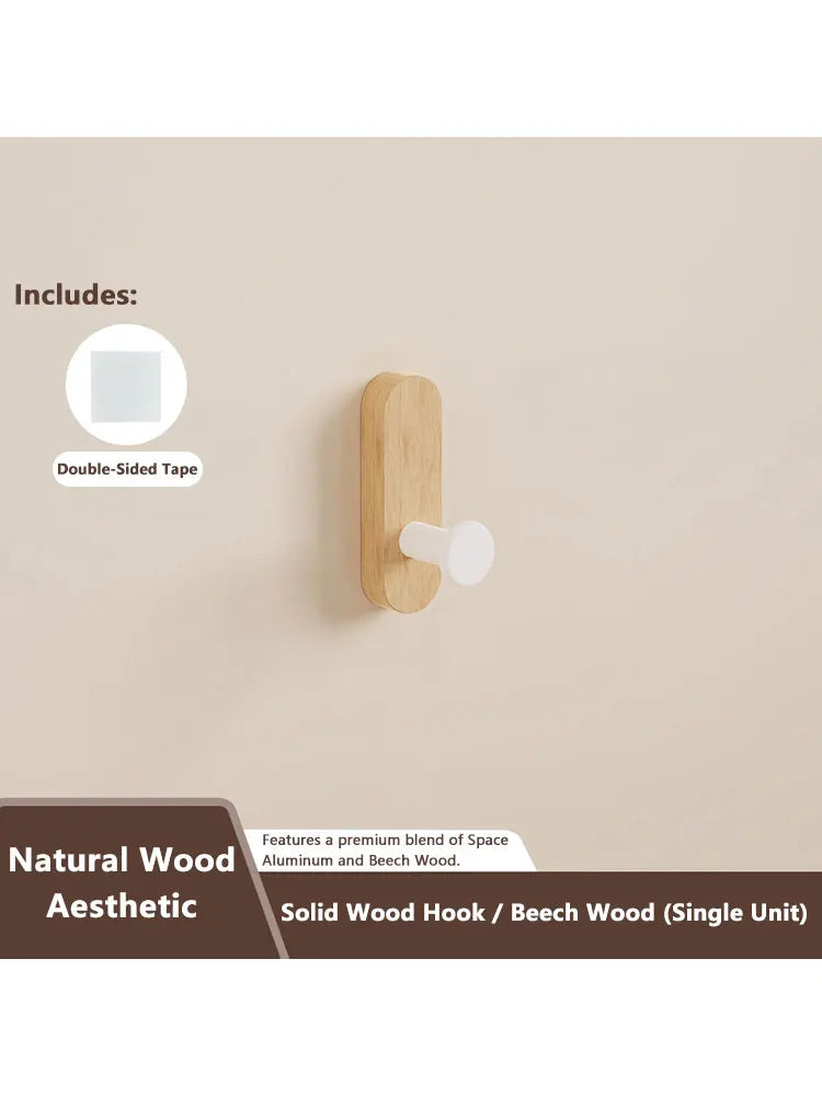 Self-Adhesive Walnut Wood Wall Hooks – No-Drill Organizer Wall Hooks Organizer SWANS White A
