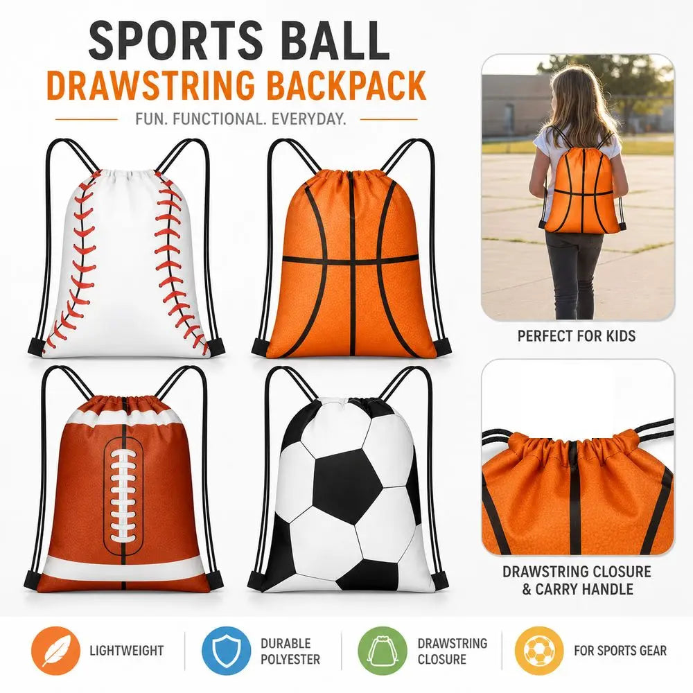 Sports Ball Pattern Drawstring Backpack Cinch Sack Bag Drawstring Backpack SWANS