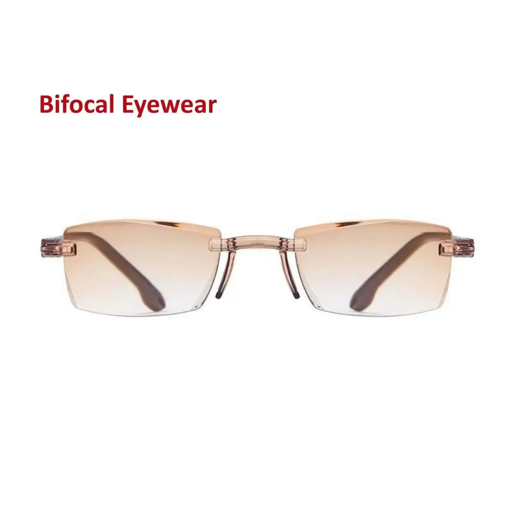 KLASSNUM Rimless Blue Light Blocking Reading Glasses Unisex Reading Glasses SWANS Bifocal-Tea +200