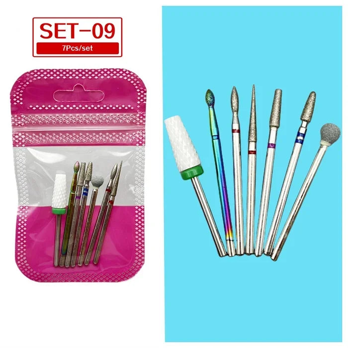 Tungsten Steel Nail Drill Bit Set – Cuticle Milling Cutter 6/7pc Nail Drill Bit Set SWANS 9